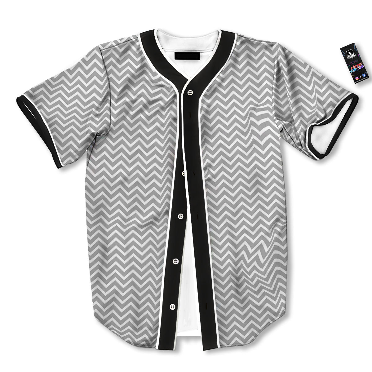 Zigzag White And Grey Print Pattern Baseball Jersey-grizzshop