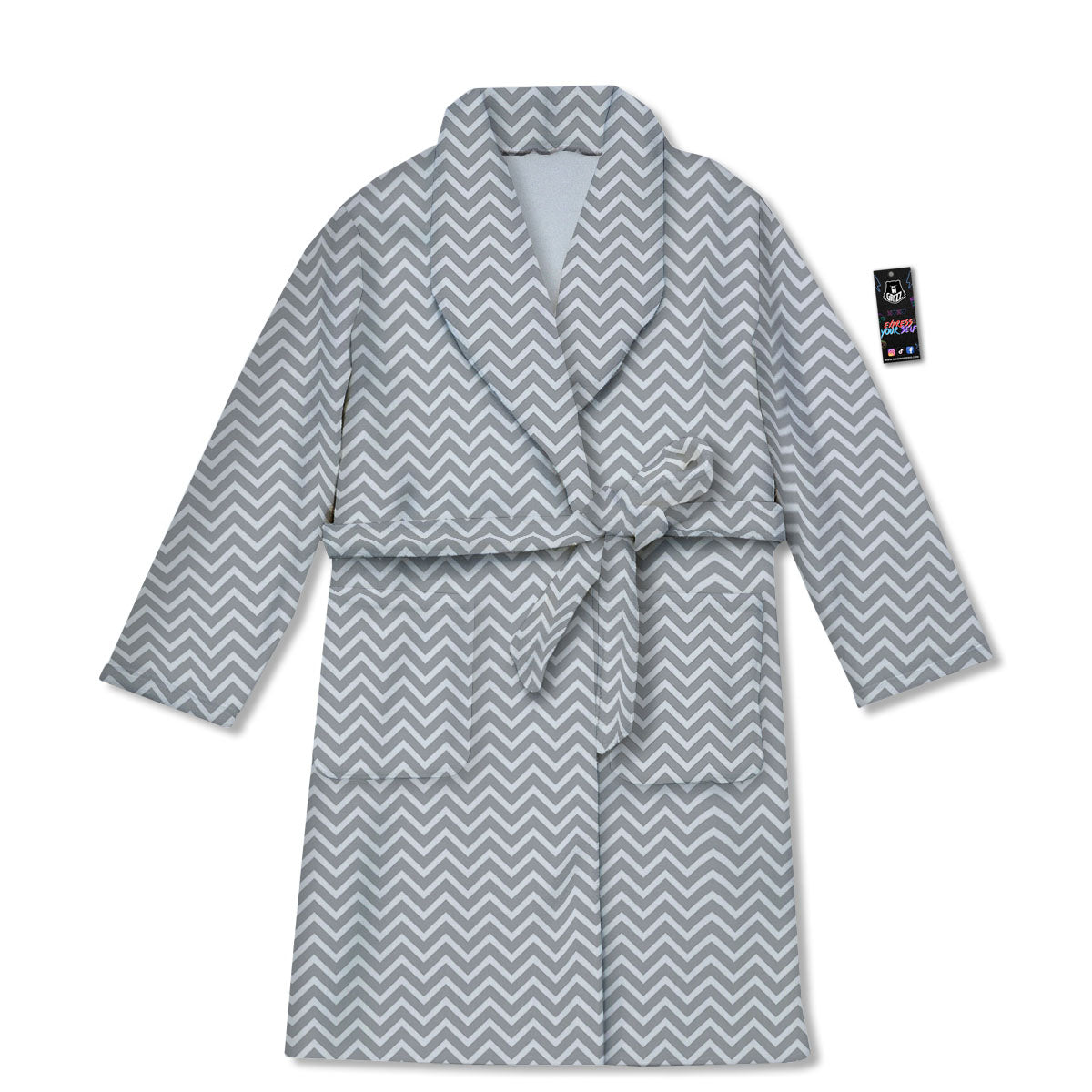 Zigzag White And Grey Print Pattern Bathrobe-grizzshop