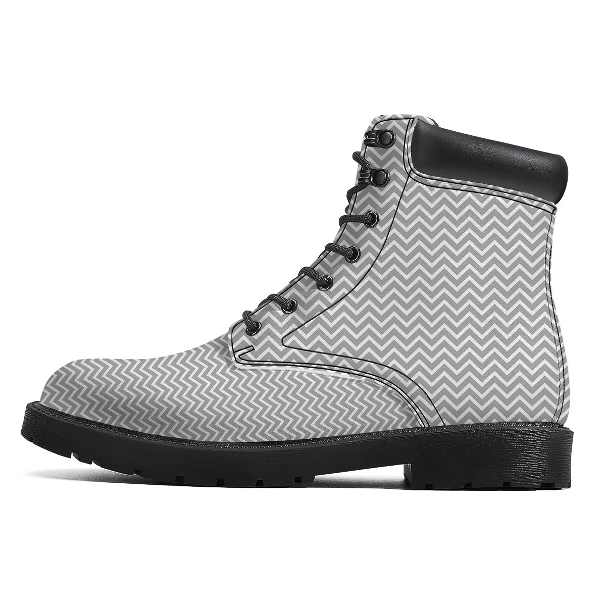 Zigzag White And Grey Print Pattern Boots-grizzshop