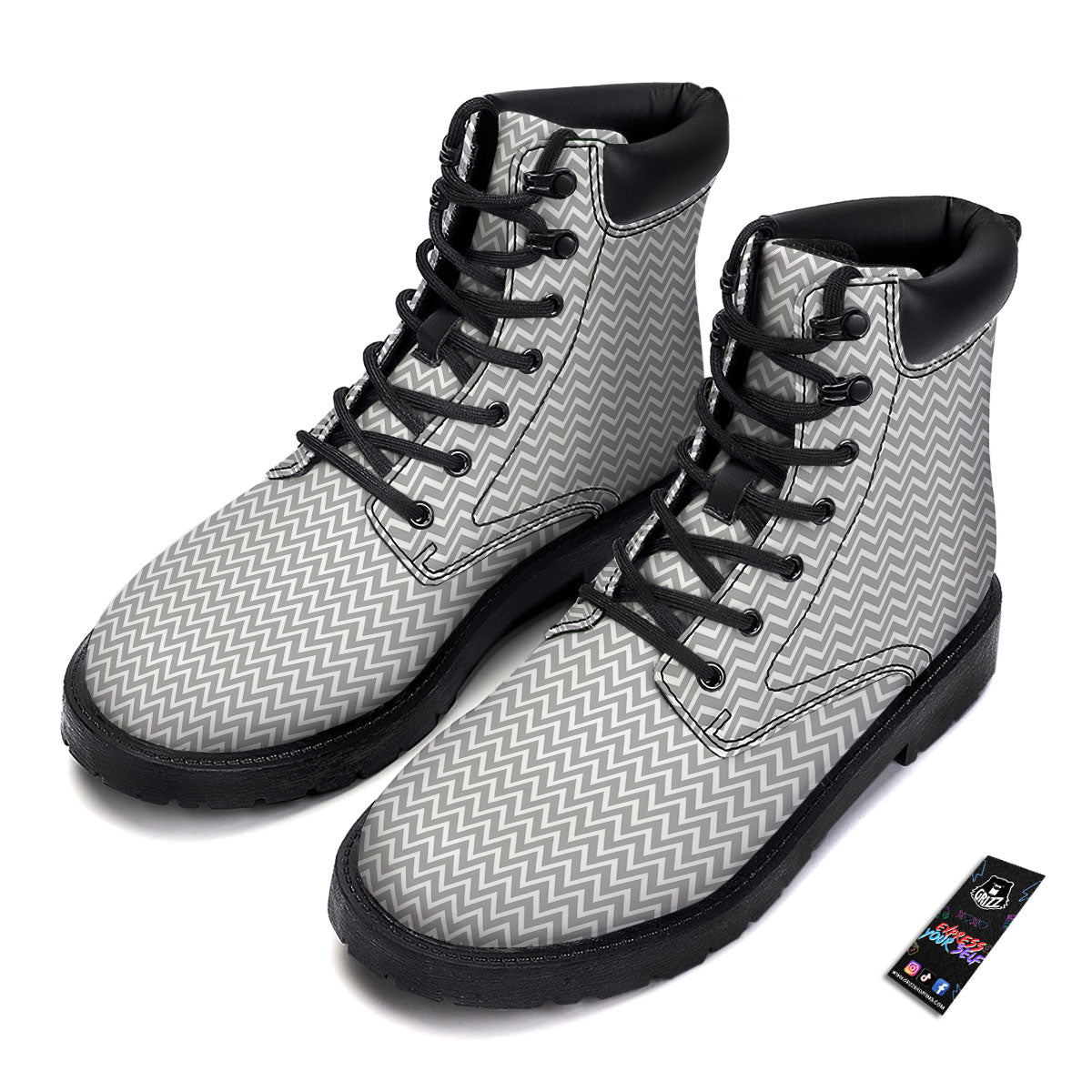 Zigzag White And Grey Print Pattern Boots-grizzshop