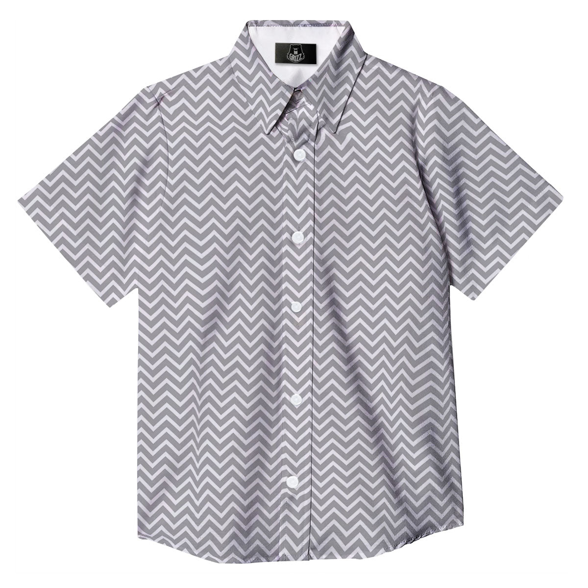 Zigzag White And Grey Print Pattern Button Up Shirt-grizzshop