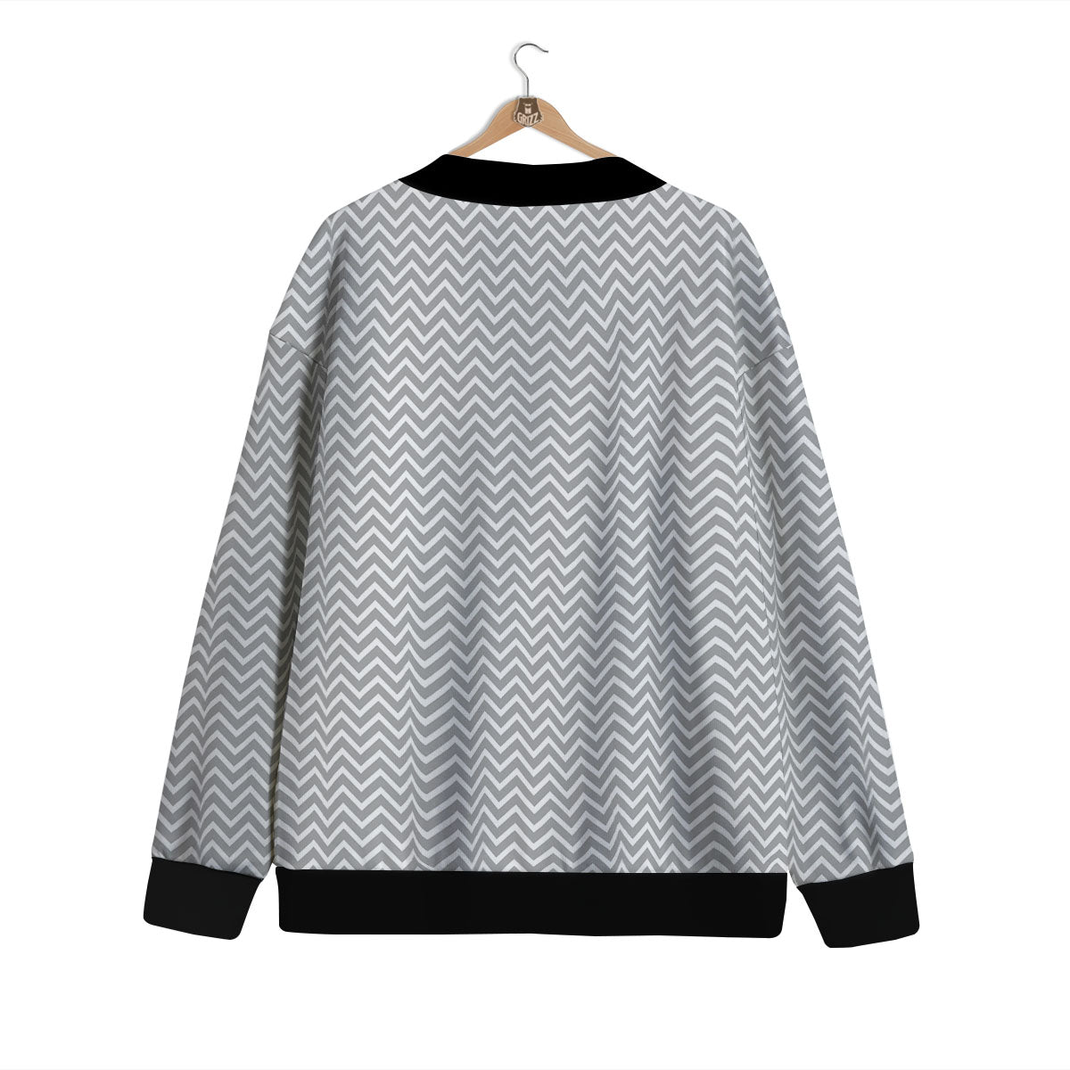 Zigzag White And Grey Print Pattern Cardigan-grizzshop