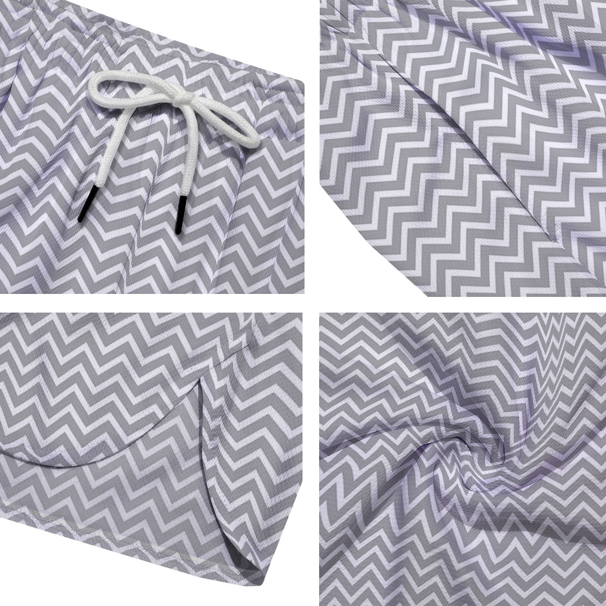Zigzag White And Grey Print Pattern Men's Running Shorts-grizzshop