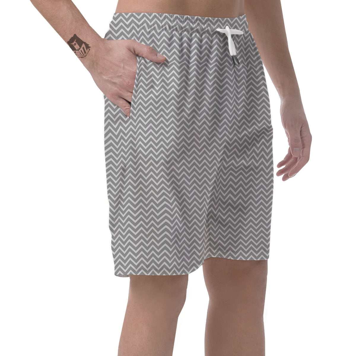 Zigzag White And Grey Print Pattern Men's Shorts-grizzshop