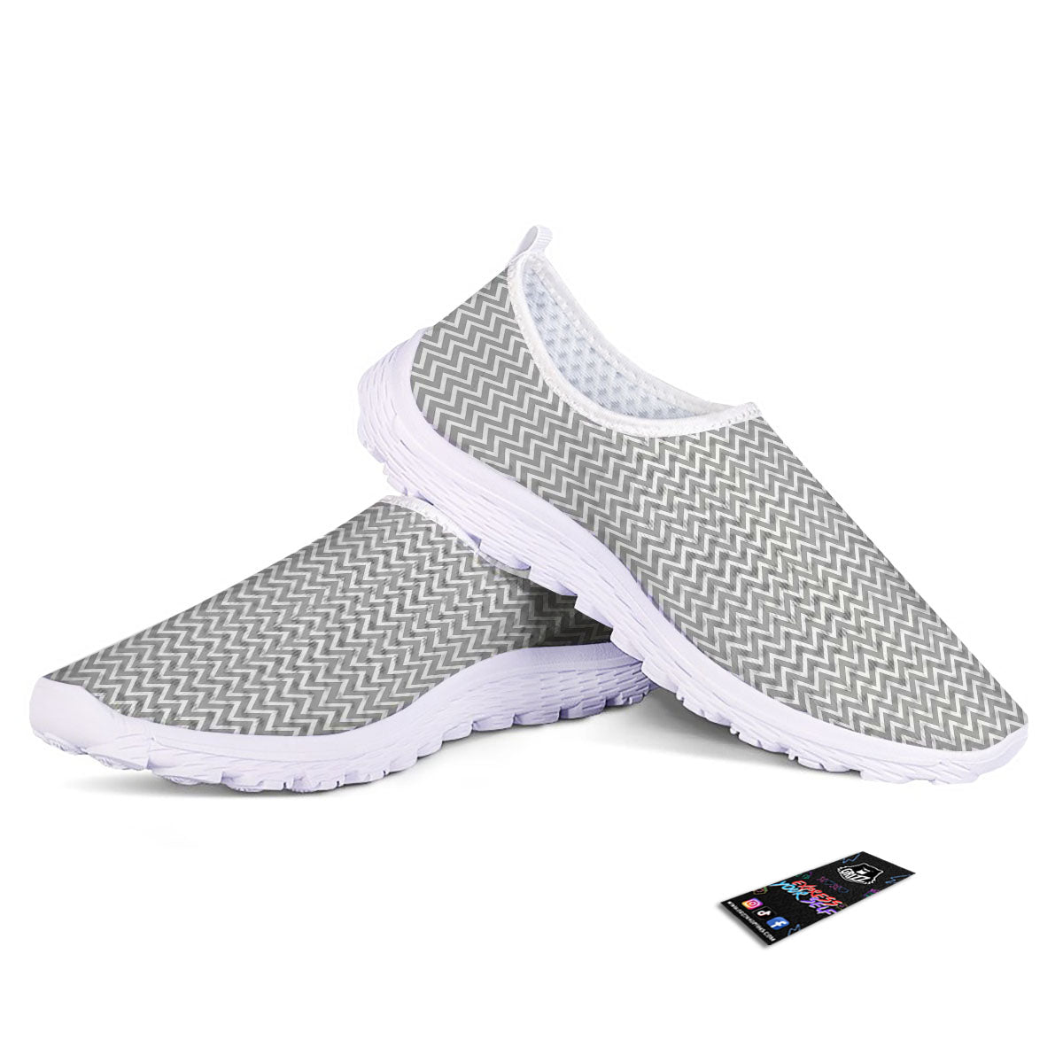 Zigzag White And Grey Print Pattern Nurse Shoes-grizzshop