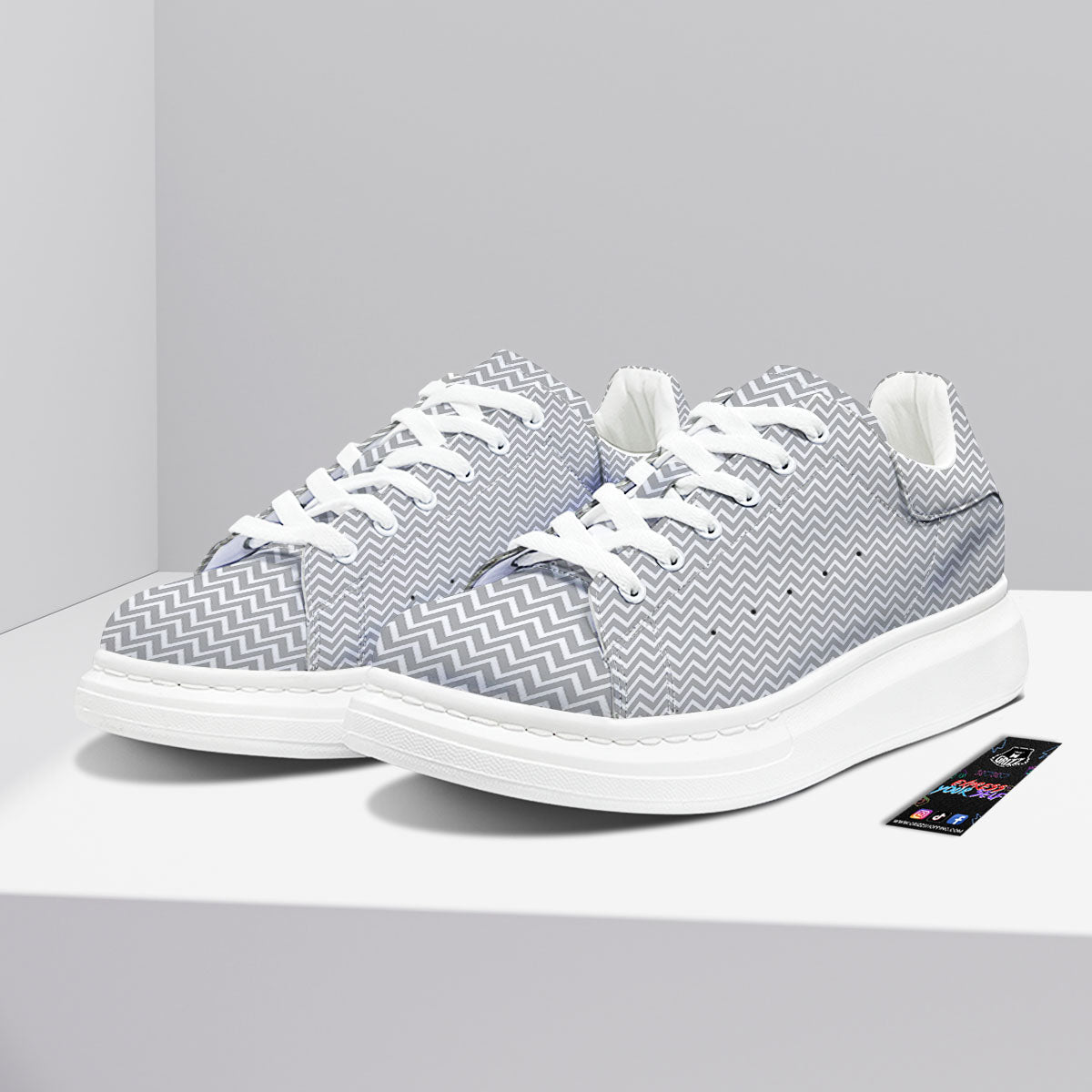 Zigzag White And Grey Print Pattern Platform Shoes-grizzshop