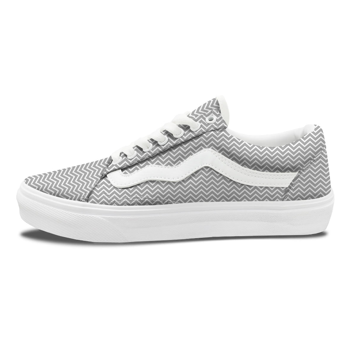 Zigzag White And Grey Print Pattern Skate Shoes-grizzshop