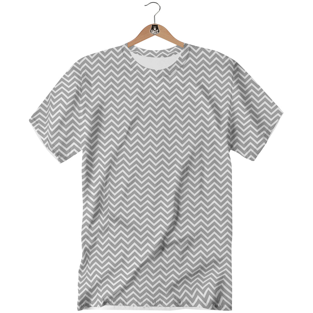 Zigzag White And Grey Print Pattern T-Shirt-grizzshop