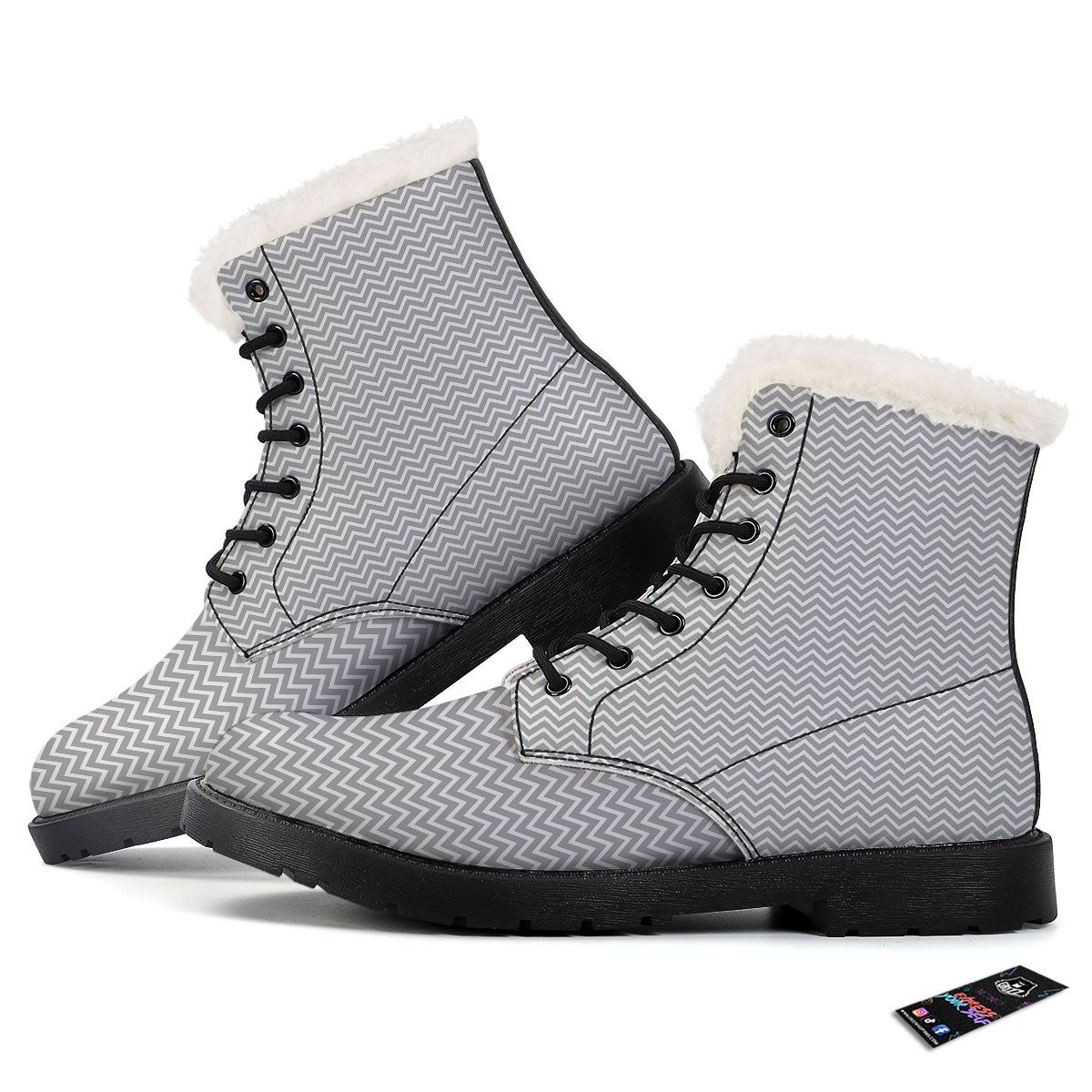 Zigzag White And Grey Print Pattern Winter Boots-grizzshop