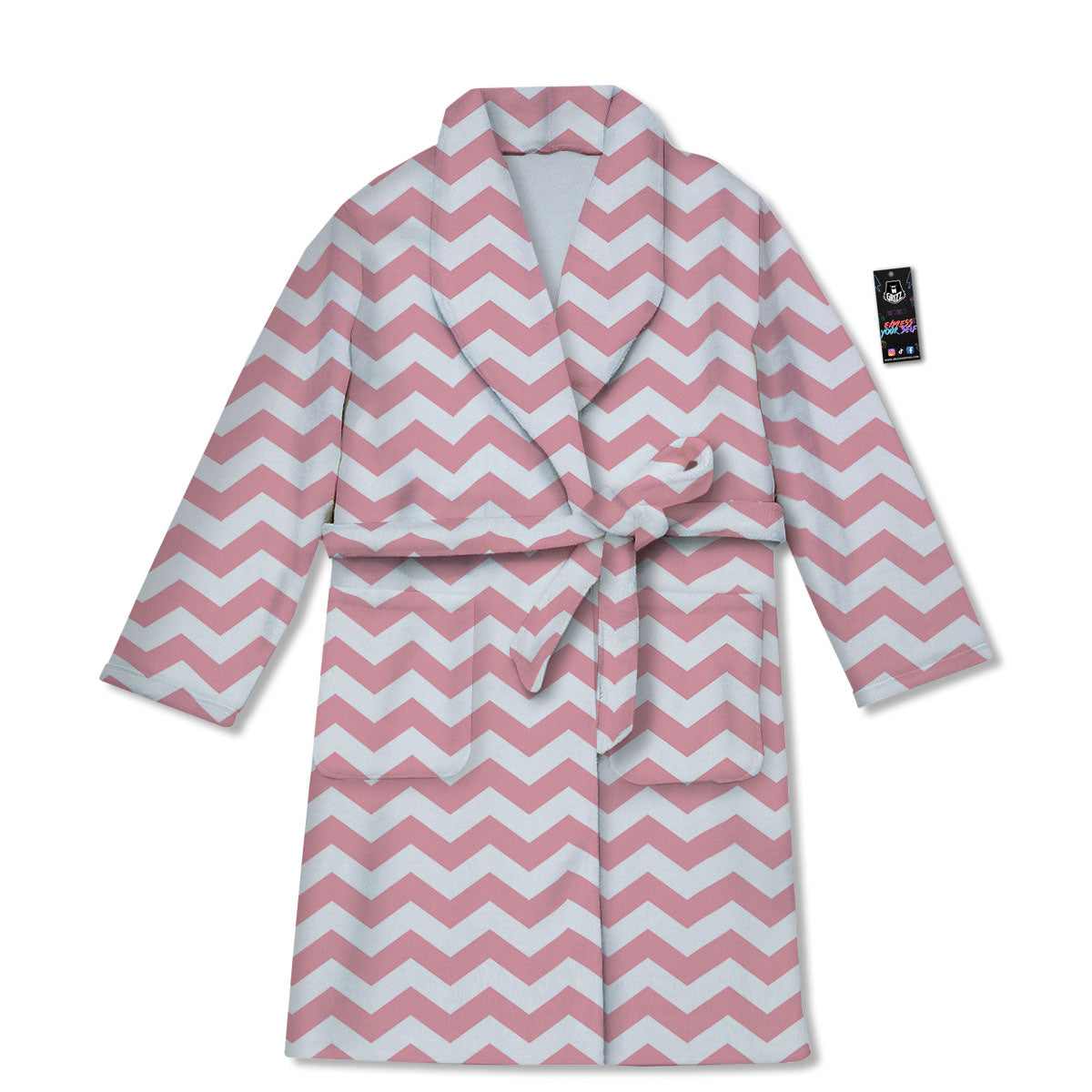 Zigzag White And Pink Print Pattern Bathrobe-grizzshop
