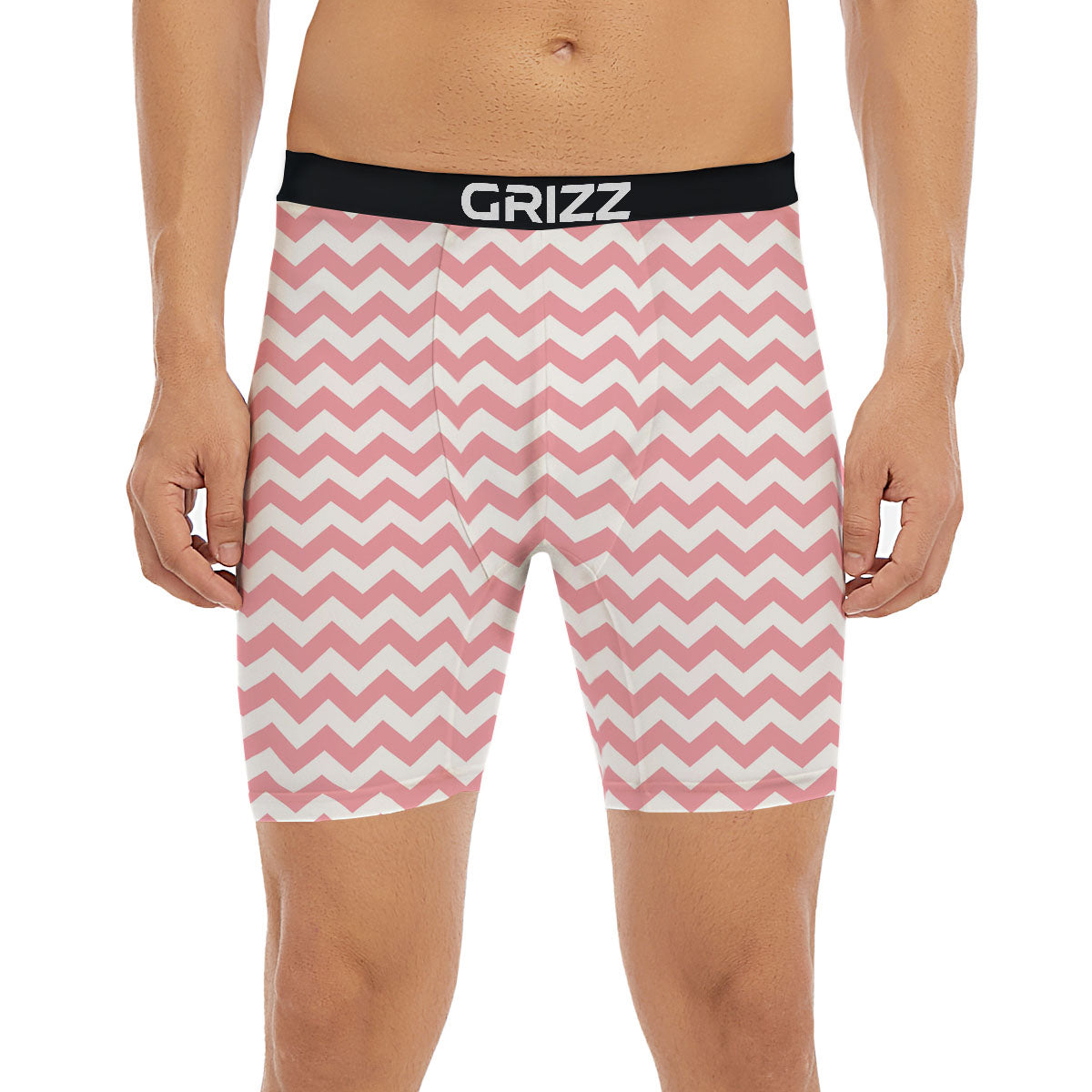Zigzag White And Pink Print Pattern Boxer Briefs-grizzshop