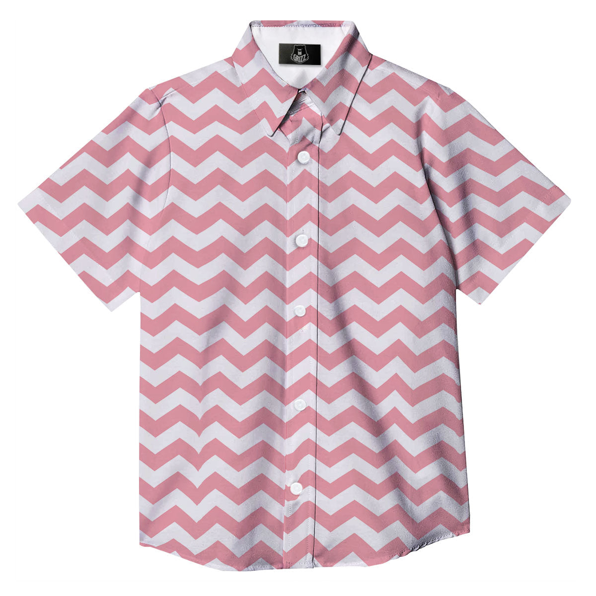 Zigzag White And Pink Print Pattern Button Up Shirt-grizzshop