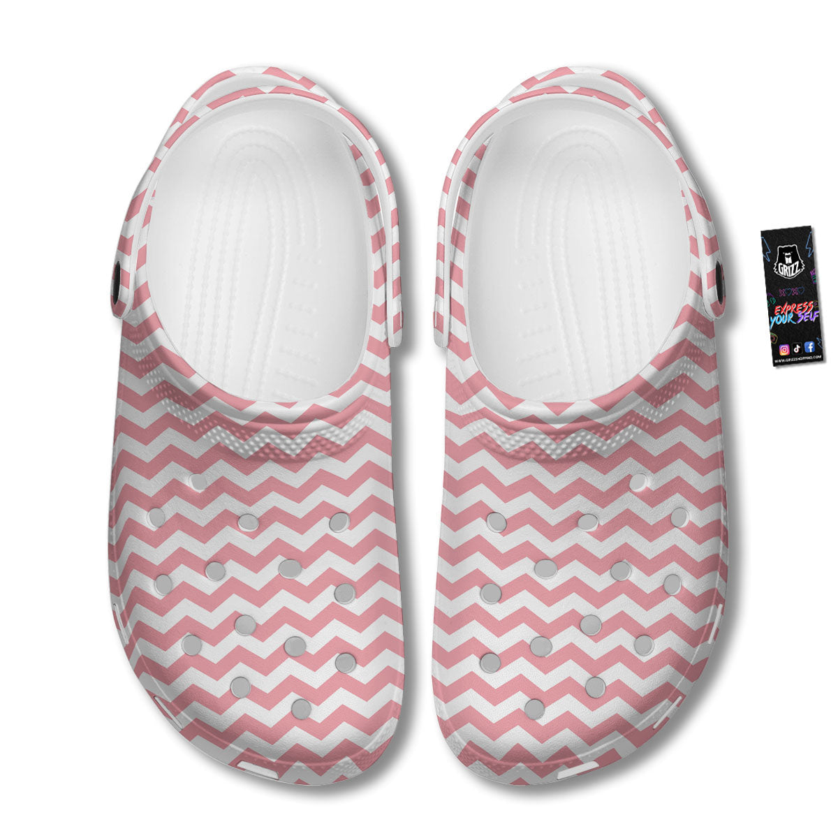 Zigzag White And Pink Print Pattern Clog-grizzshop