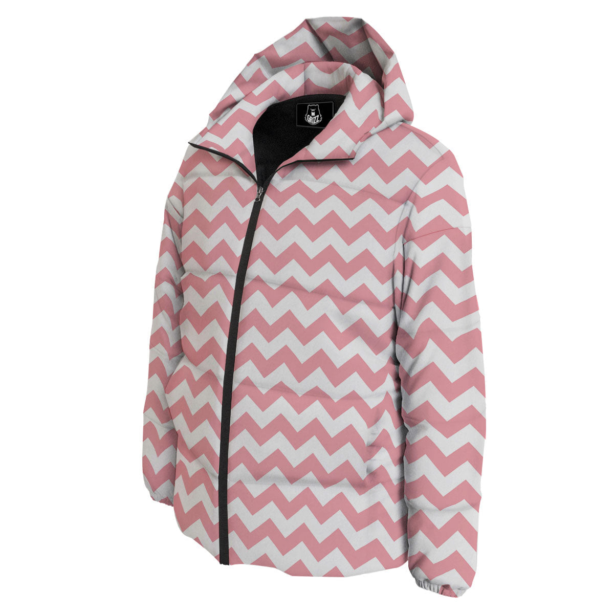 Zigzag White And Pink Print Pattern Down Jacket-grizzshop