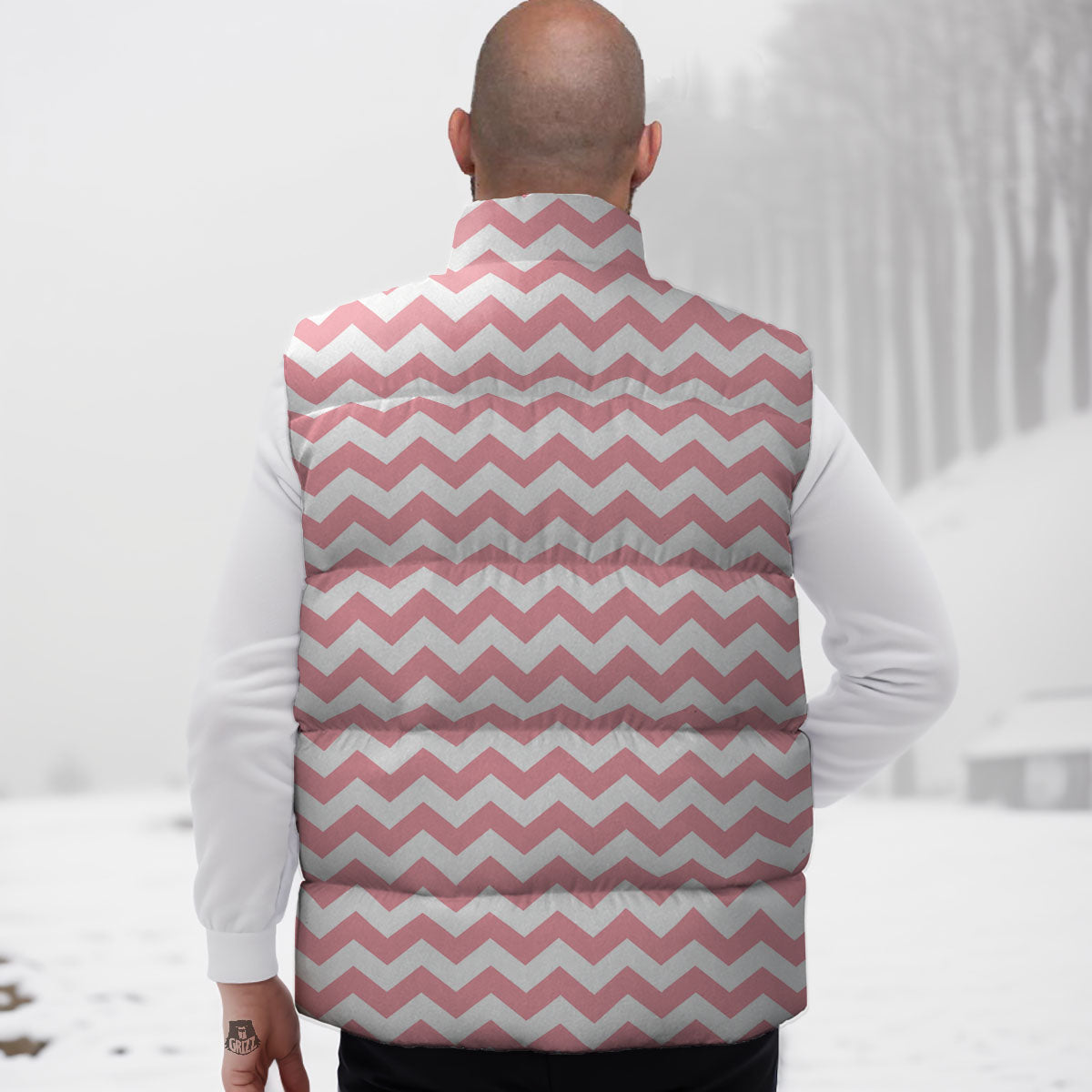 Zigzag White And Pink Print Pattern Down Vest-grizzshop