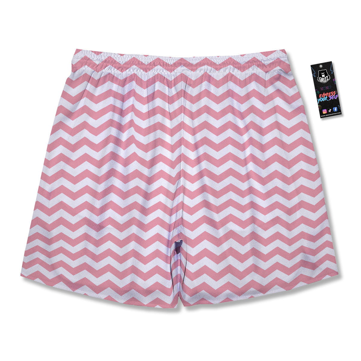 Zigzag White And Pink Print Pattern Men's Running Shorts-grizzshop