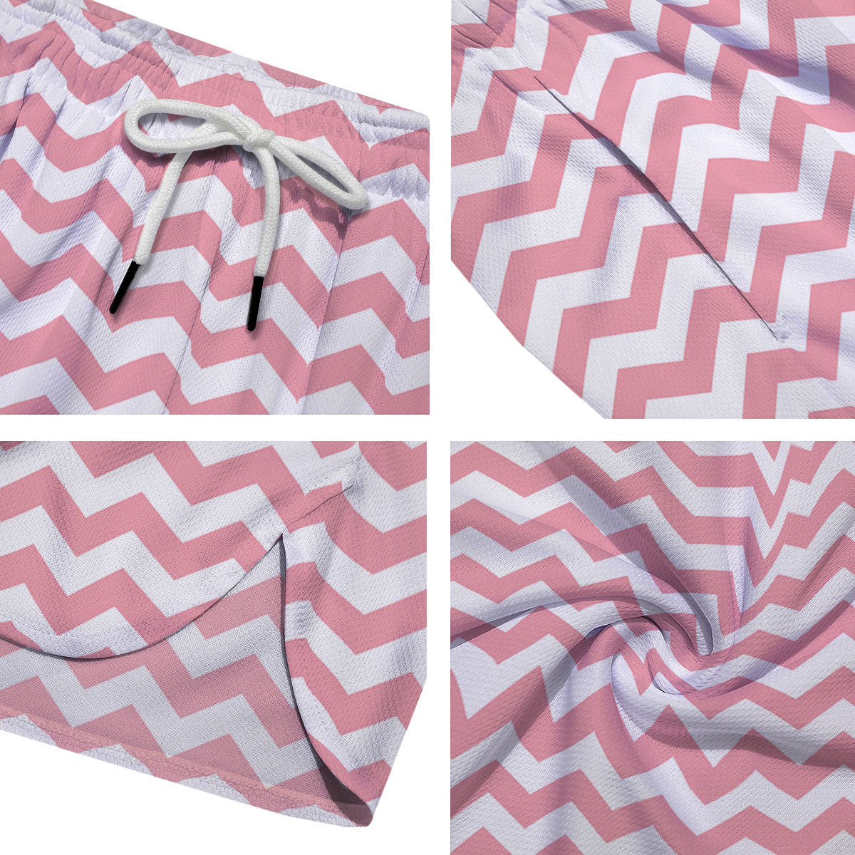 Zigzag White And Pink Print Pattern Men's Running Shorts-grizzshop