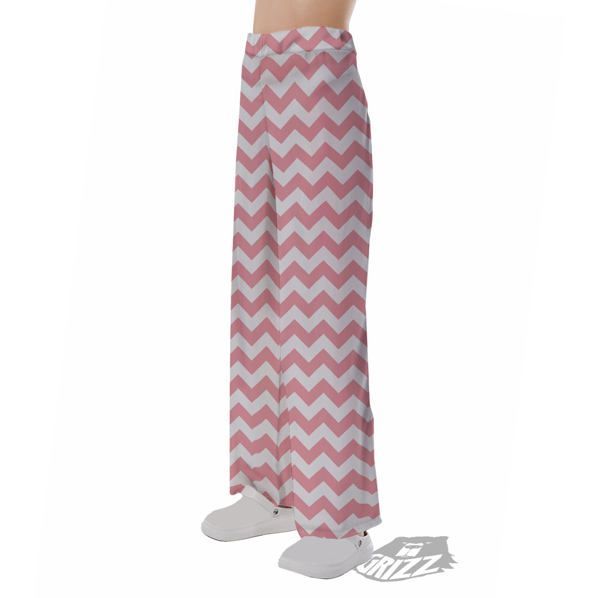 Zigzag White And Pink Print Pattern Pajama Pants-grizzshop