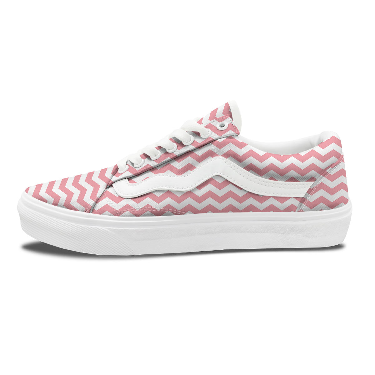 Zigzag White And Pink Print Pattern Skate Shoes-grizzshop