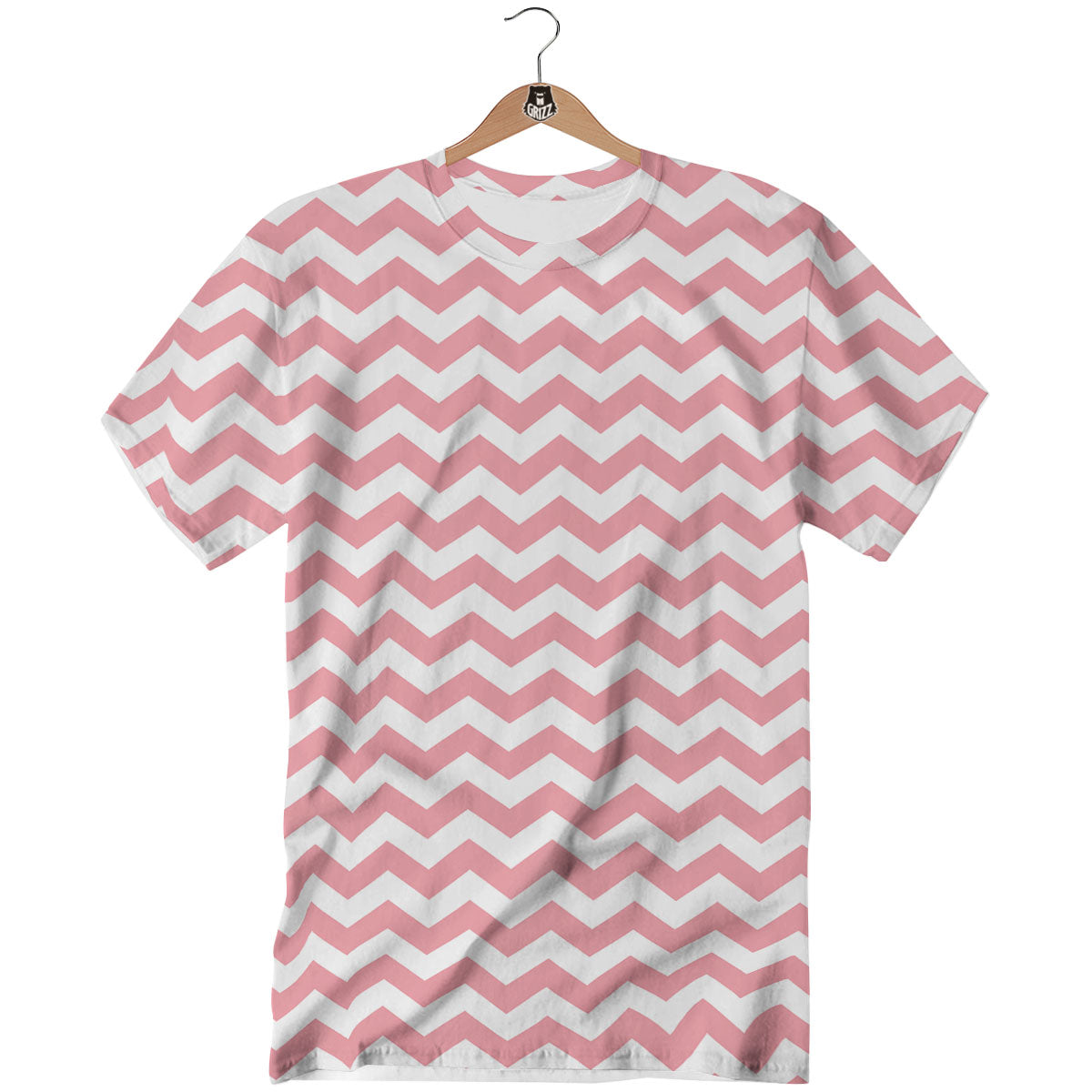 Zigzag White And Pink Print Pattern T-Shirt-grizzshop