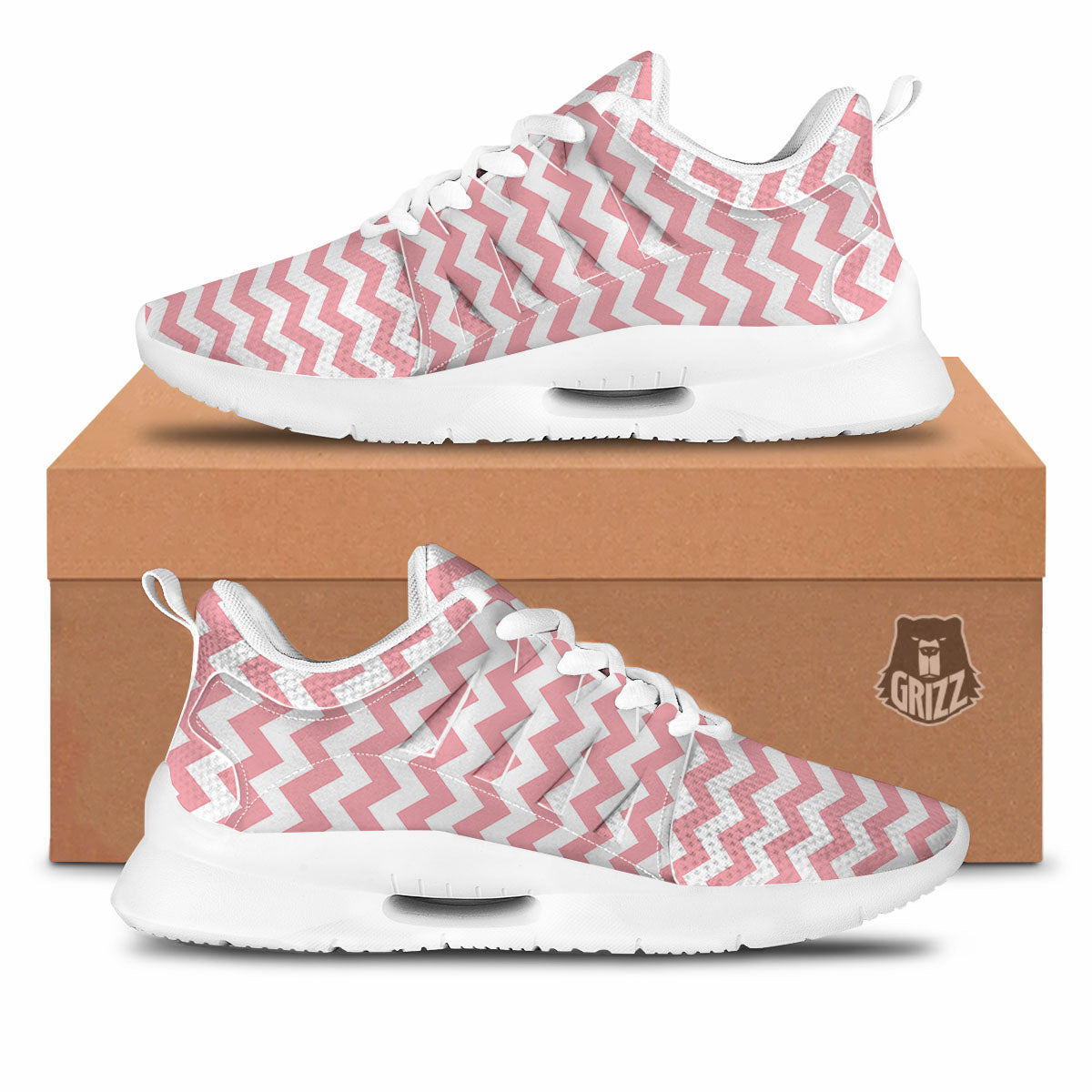 Zigzag White And Pink Print Pattern Tennis Shoes-grizzshop