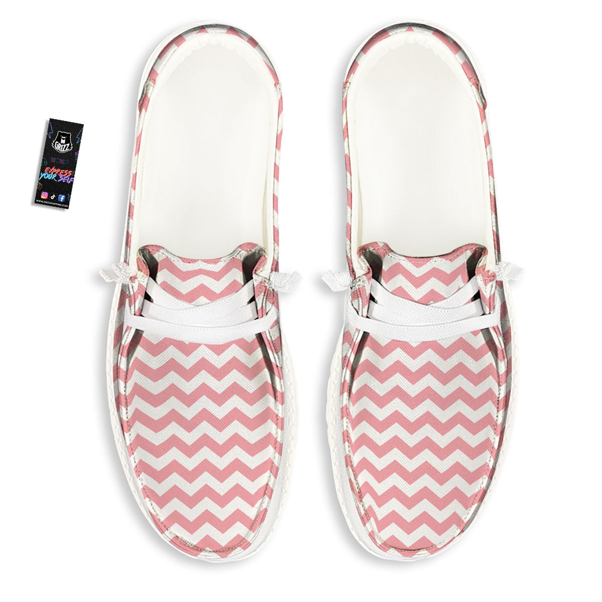 Zigzag White And Pink Print Pattern White Loafers-grizzshop