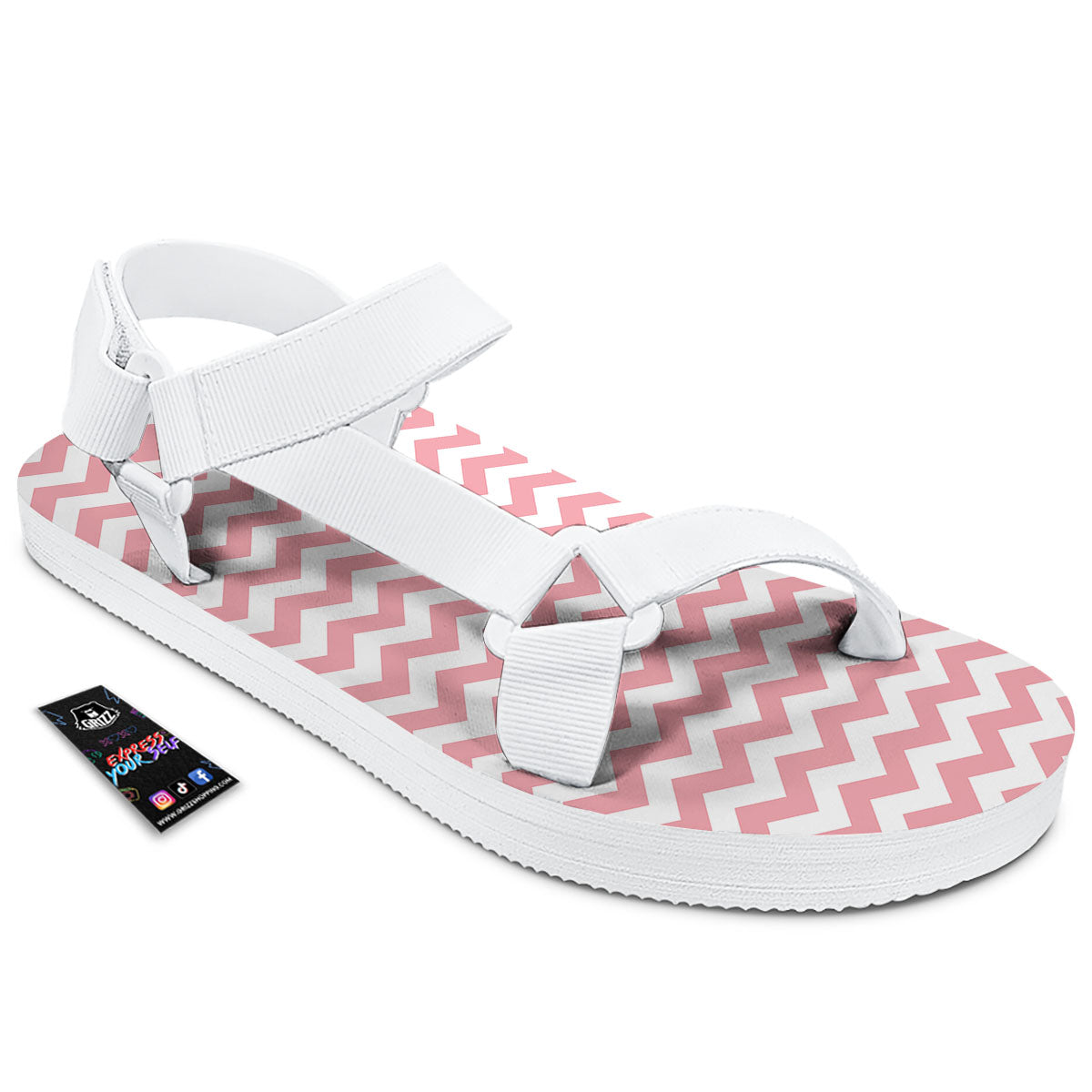 Zigzag White And Pink Print Pattern White Open Toe Sandals-grizzshop