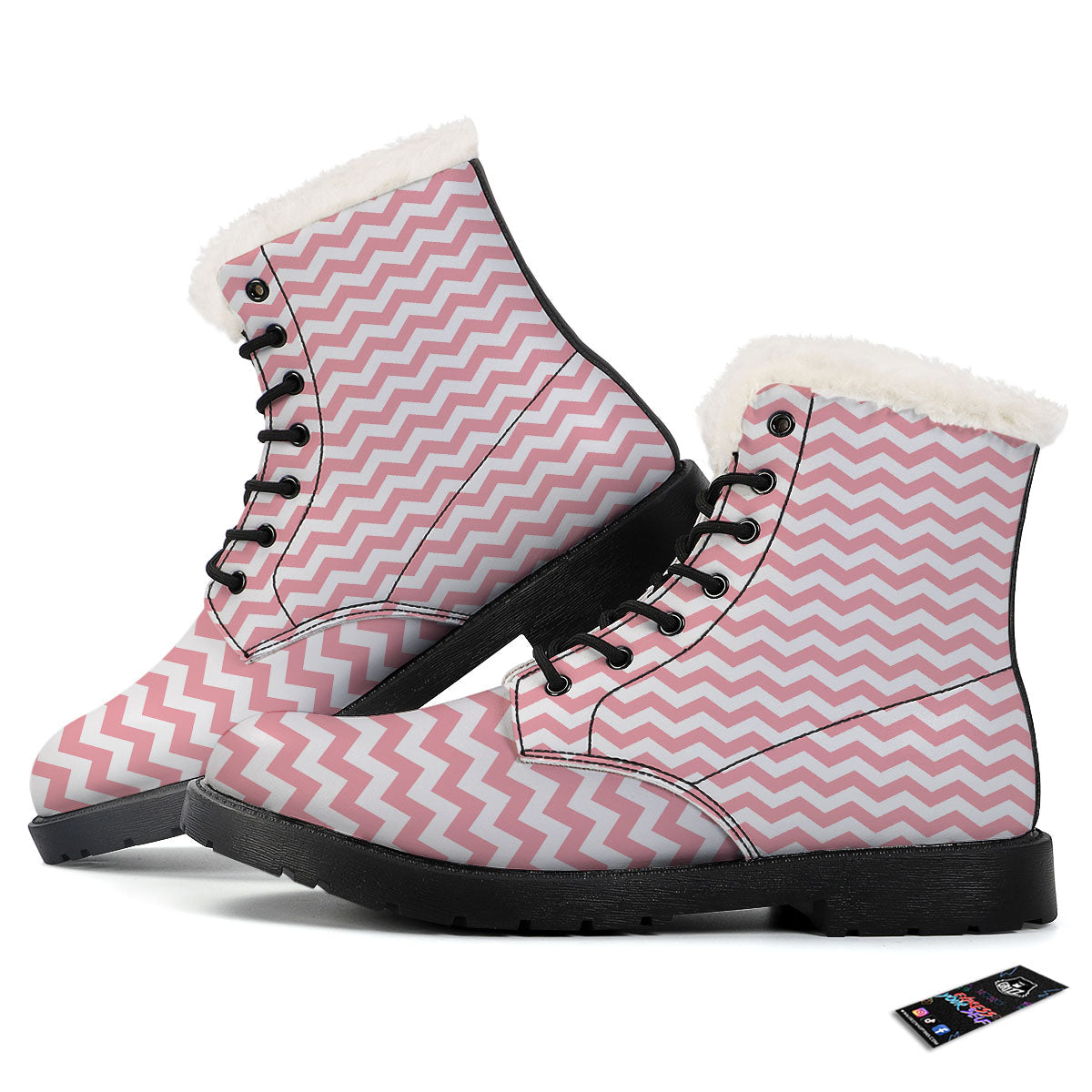 Zigzag White And Pink Print Pattern Winter Boots-grizzshop
