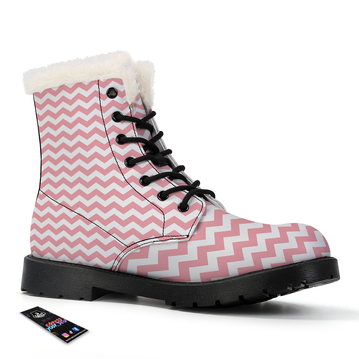Zigzag White And Pink Print Pattern Winter Boots-grizzshop