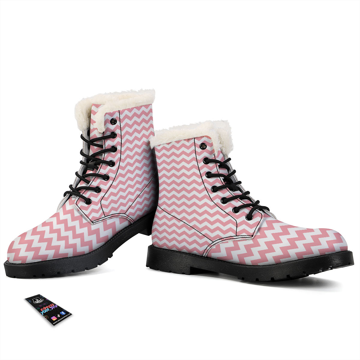 Zigzag White And Pink Print Pattern Winter Boots-grizzshop
