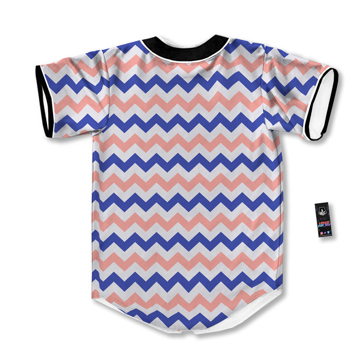 Zigzag White Pink And Navy Print Pattern Baseball Jersey-grizzshop