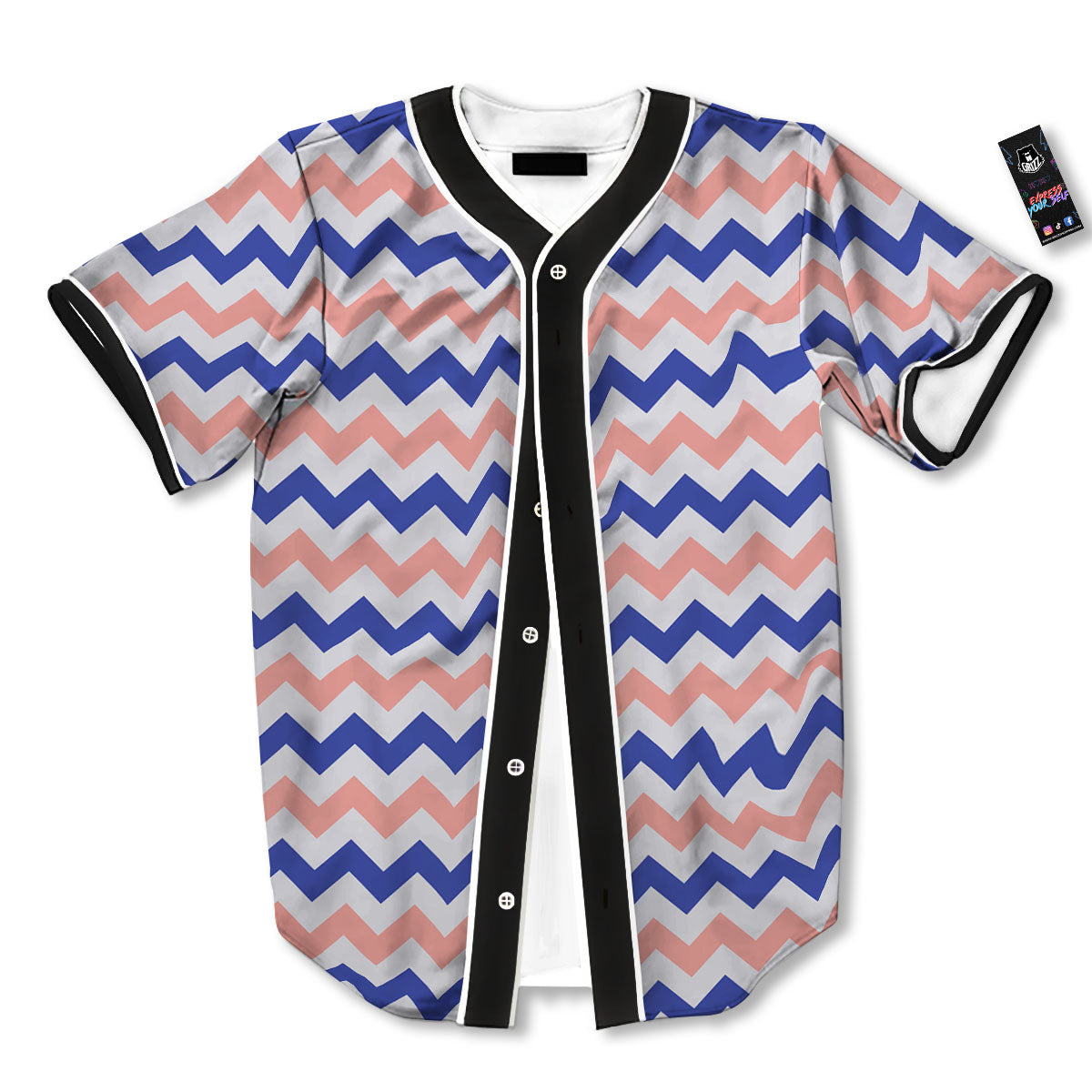 Zigzag White Pink And Navy Print Pattern Baseball Jersey-grizzshop