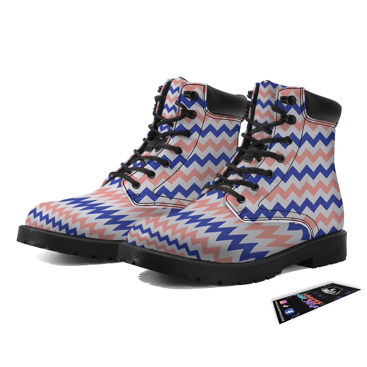 Zigzag White Pink And Navy Print Pattern Boots-grizzshop