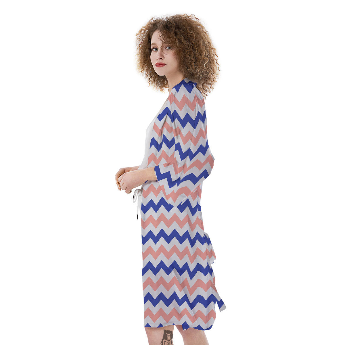 Zigzag White Pink And Navy Print Pattern Kimono-grizzshop