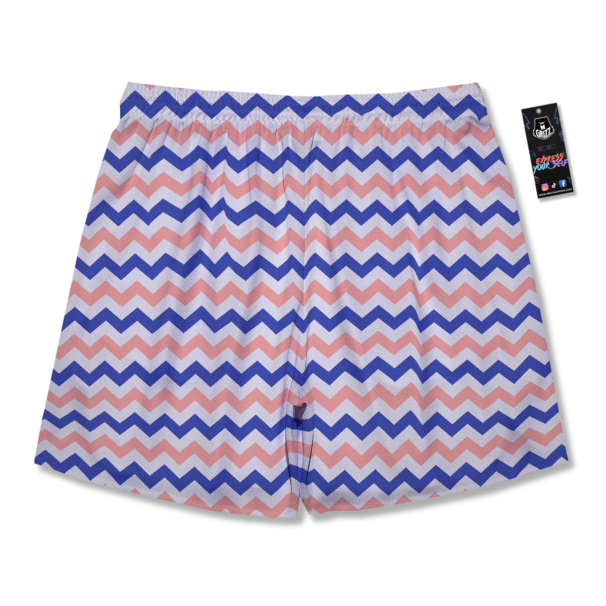 Zigzag White Pink And Navy Print Pattern Men's Running Shorts-grizzshop