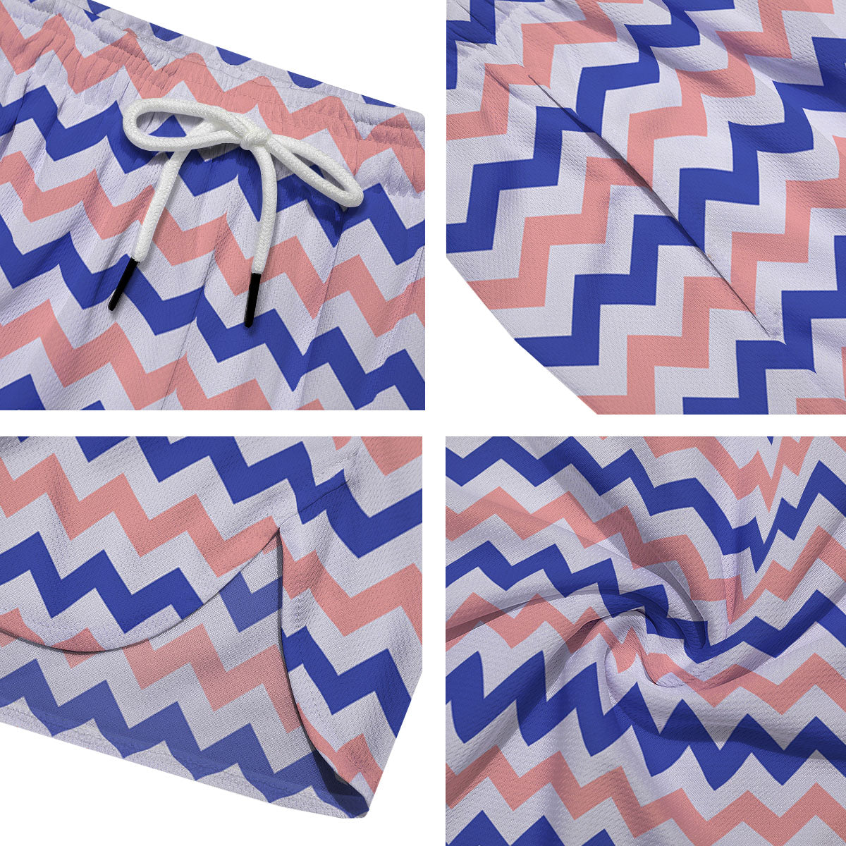 Zigzag White Pink And Navy Print Pattern Men's Running Shorts-grizzshop