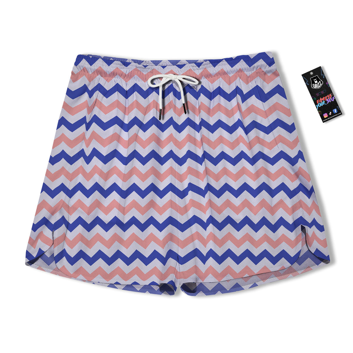 Zigzag White Pink And Navy Print Pattern Men's Running Shorts-grizzshop