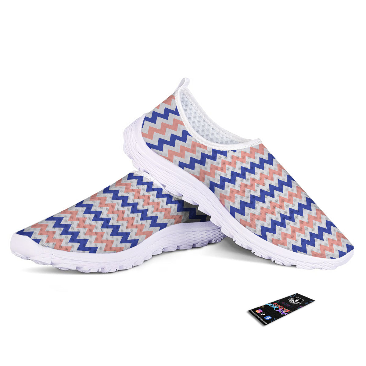 Zigzag White Pink And Navy Print Pattern Nurse Shoes-grizzshop
