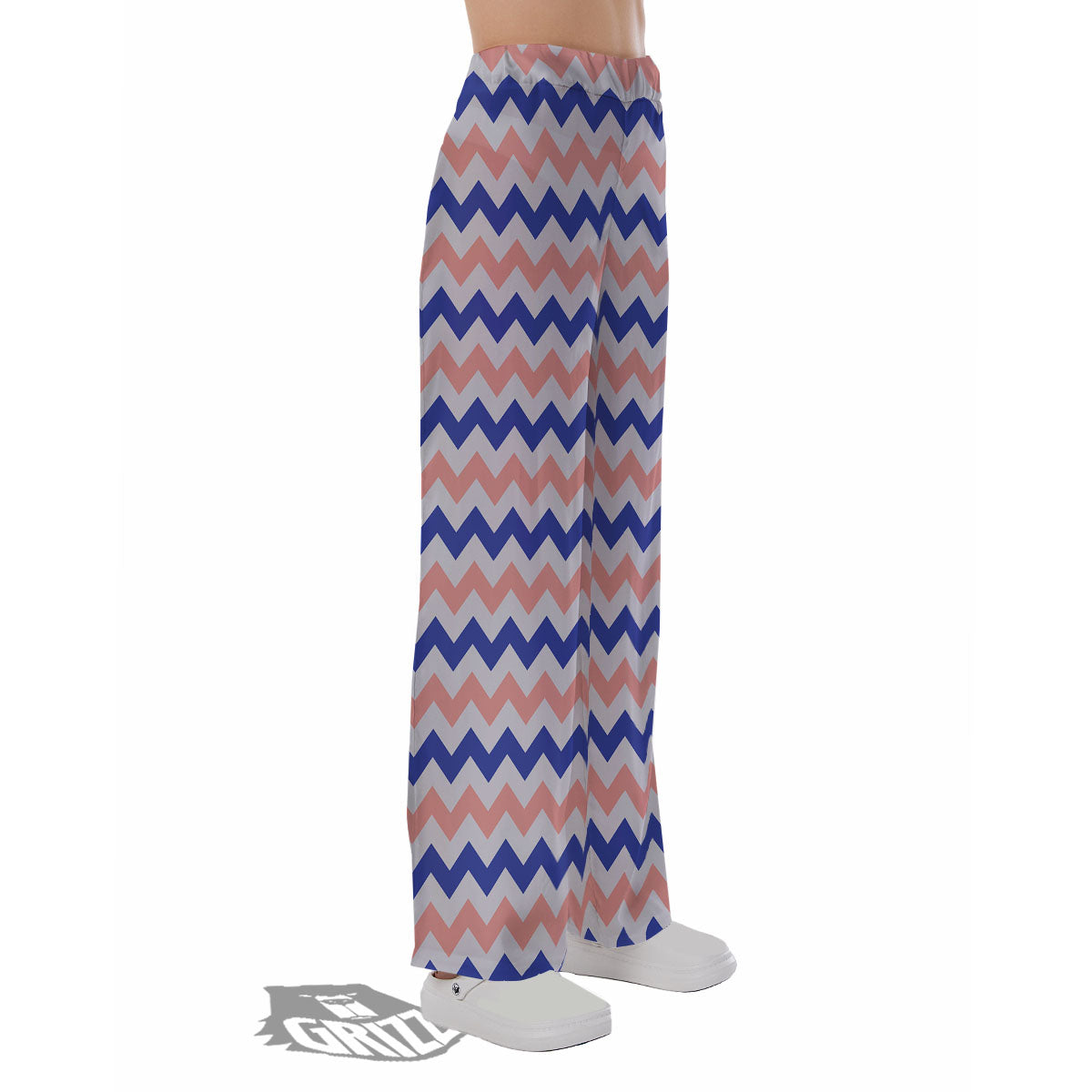 Zigzag White Pink And Navy Print Pattern Pajama Pants-grizzshop