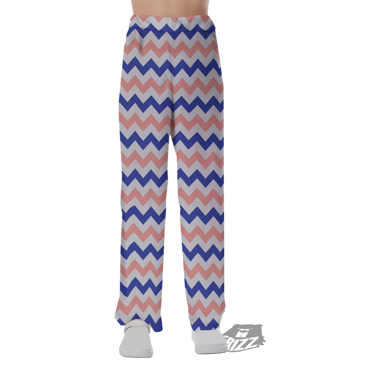 Zigzag White Pink And Navy Print Pattern Pajama Pants-grizzshop
