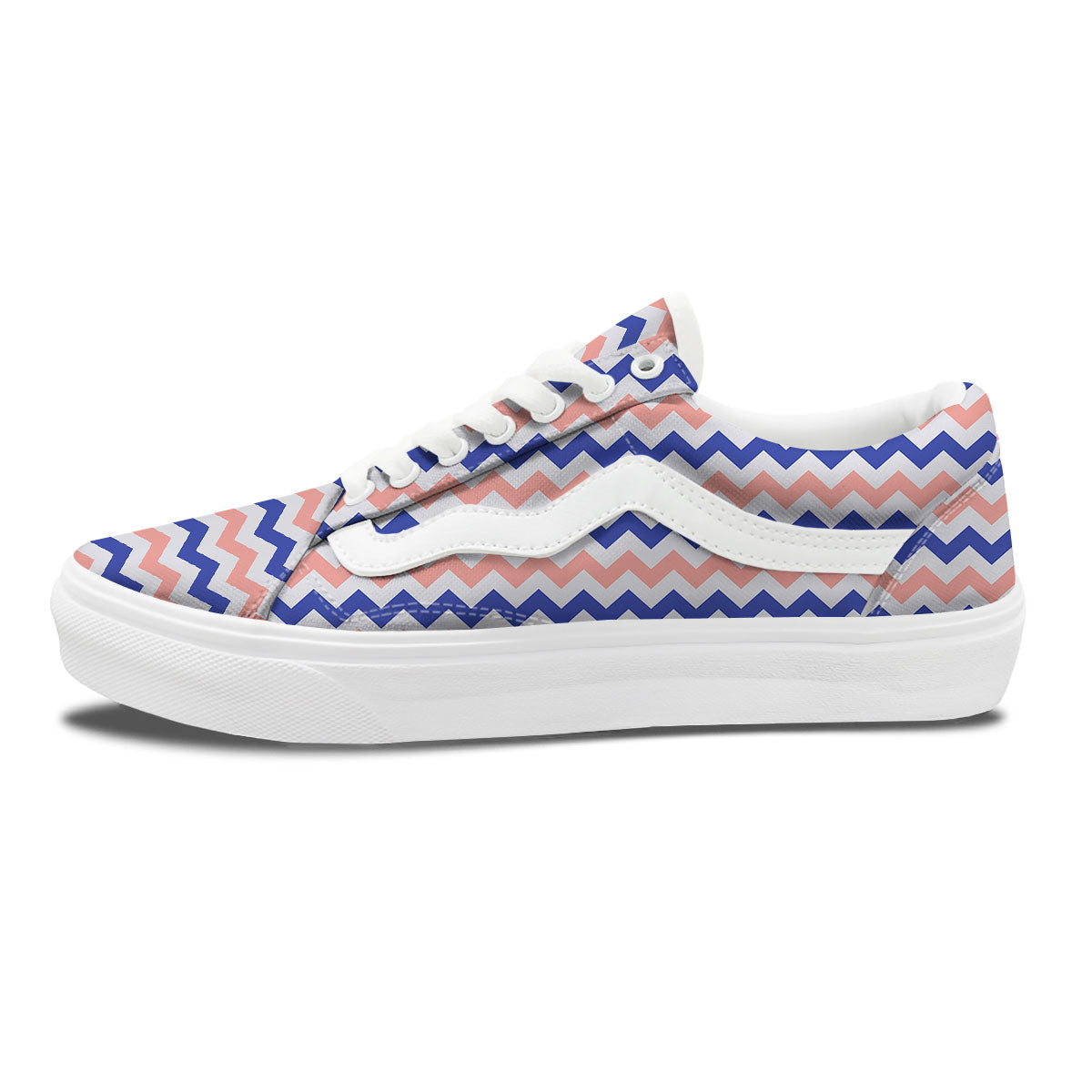 Zigzag White Pink And Navy Print Pattern Skate Shoes-grizzshop