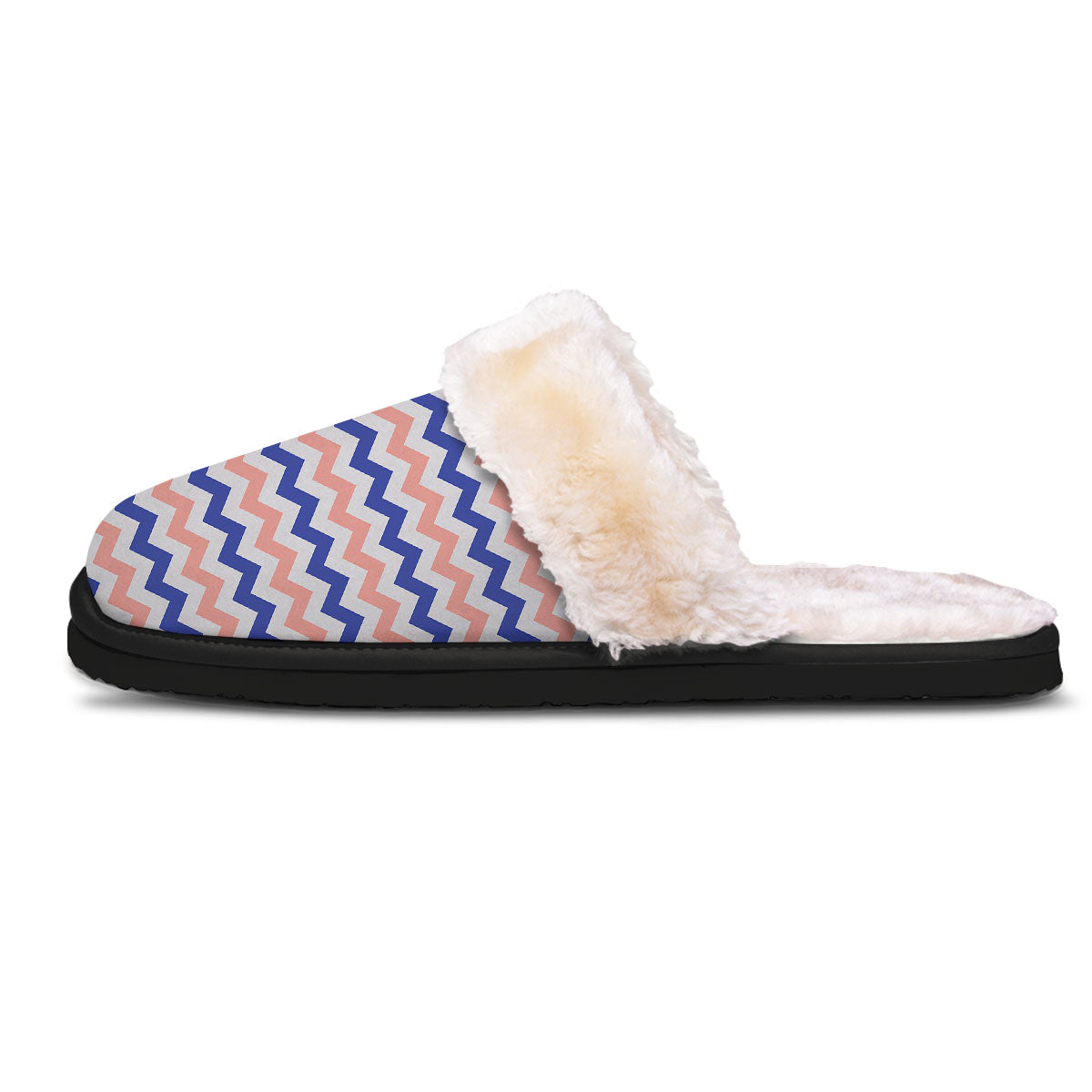 Zigzag White Pink And Navy Print Pattern Slippers-grizzshop