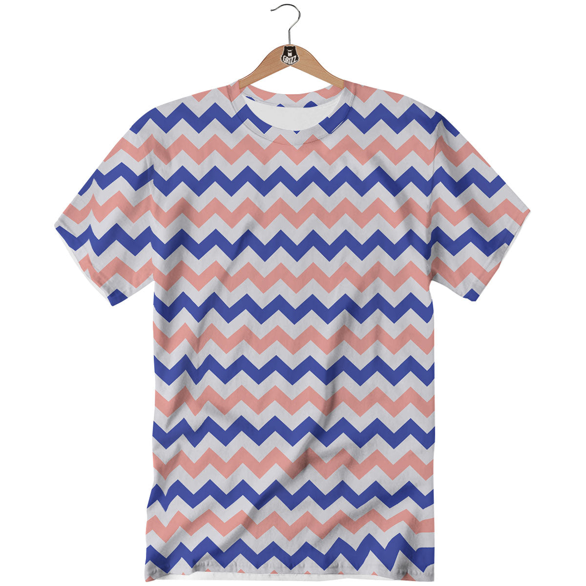 Zigzag White Pink And Navy Print Pattern T-Shirt-grizzshop