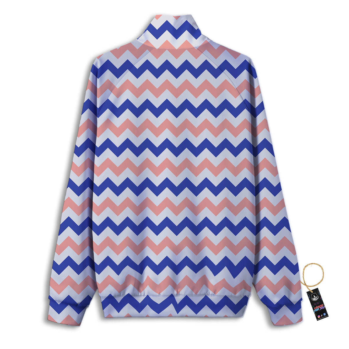 Zigzag White Pink And Navy Print Pattern Track Jacket-grizzshop
