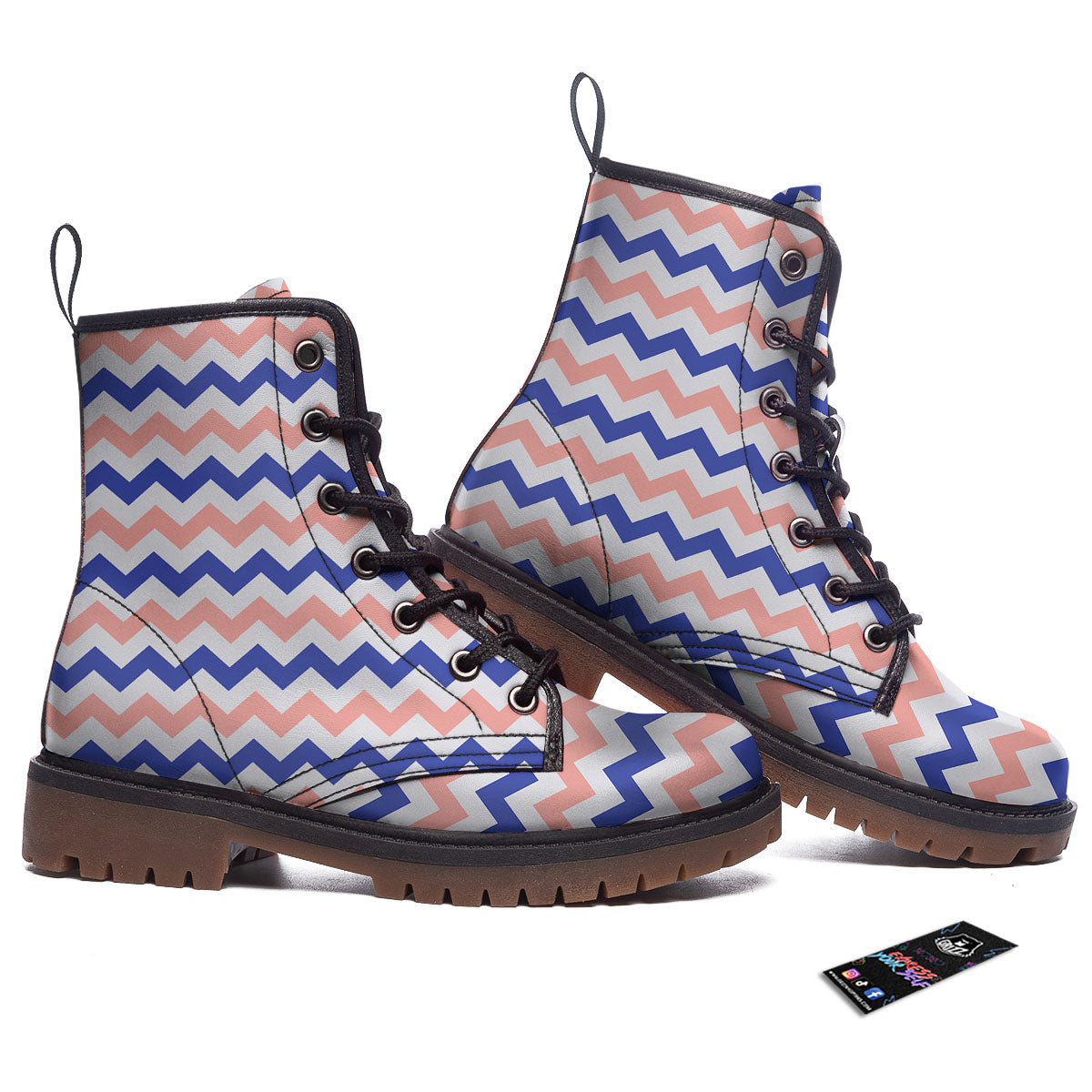 Zigzag White Pink And Navy Print Pattern Work Boots-grizzshop