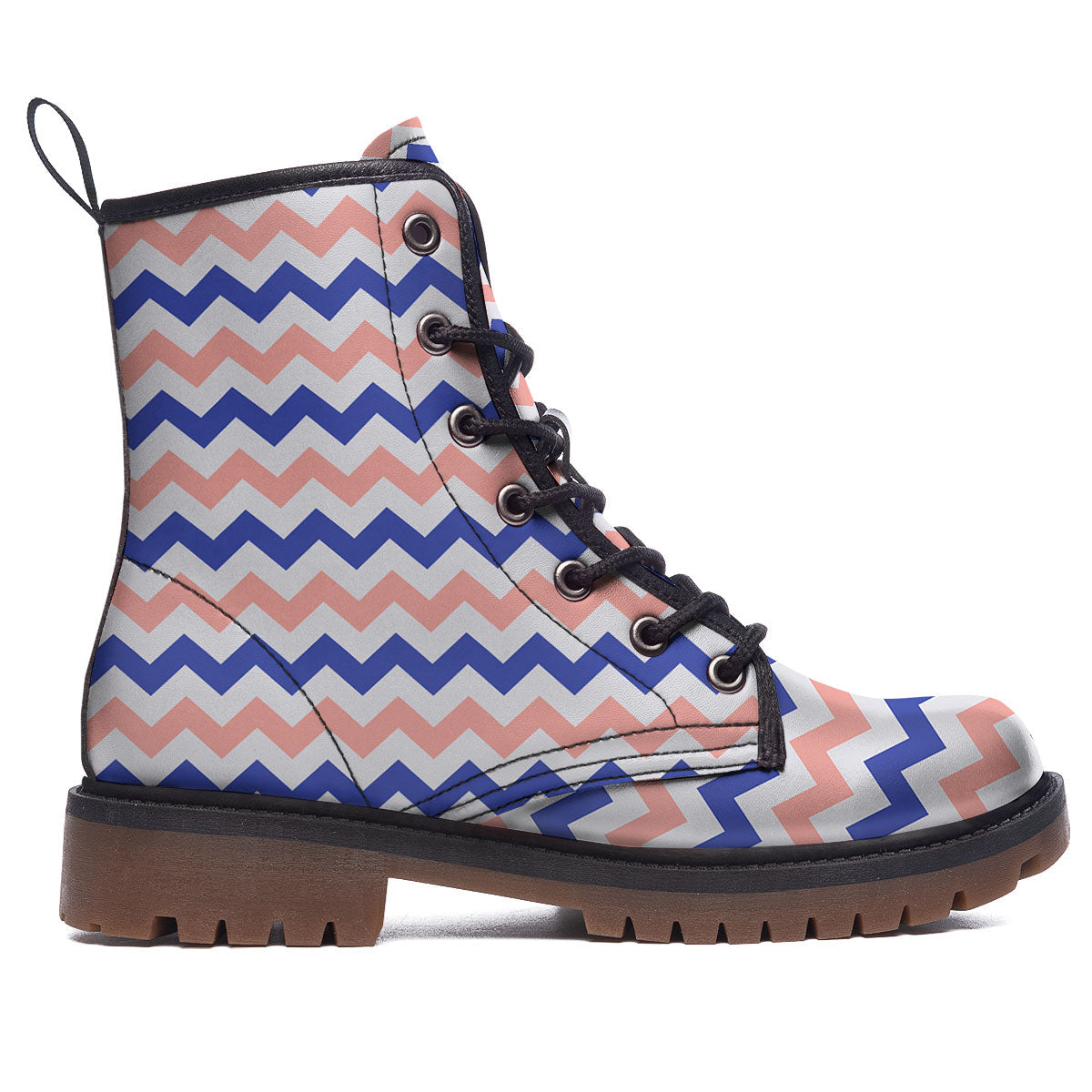 Zigzag White Pink And Navy Print Pattern Work Boots-grizzshop