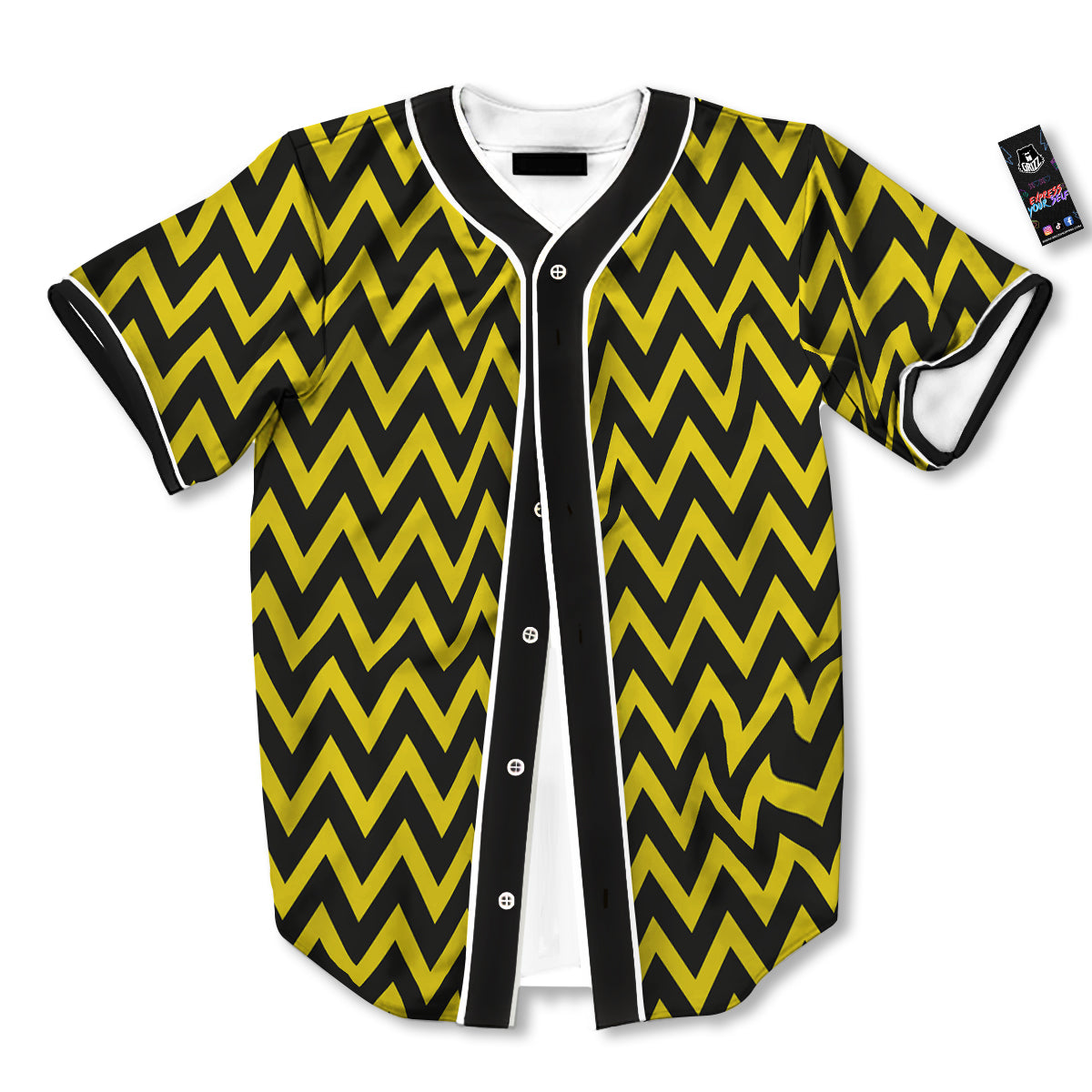 Zigzag Yellow And Black Print Pattern Baseball Jersey-grizzshop