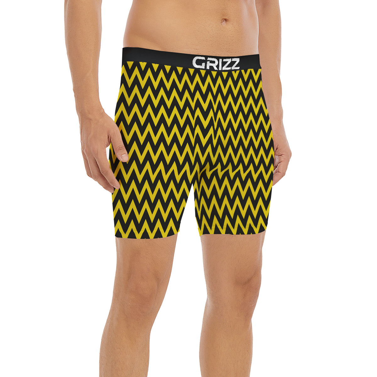 Zigzag Yellow And Black Print Pattern Boxer Briefs-grizzshop