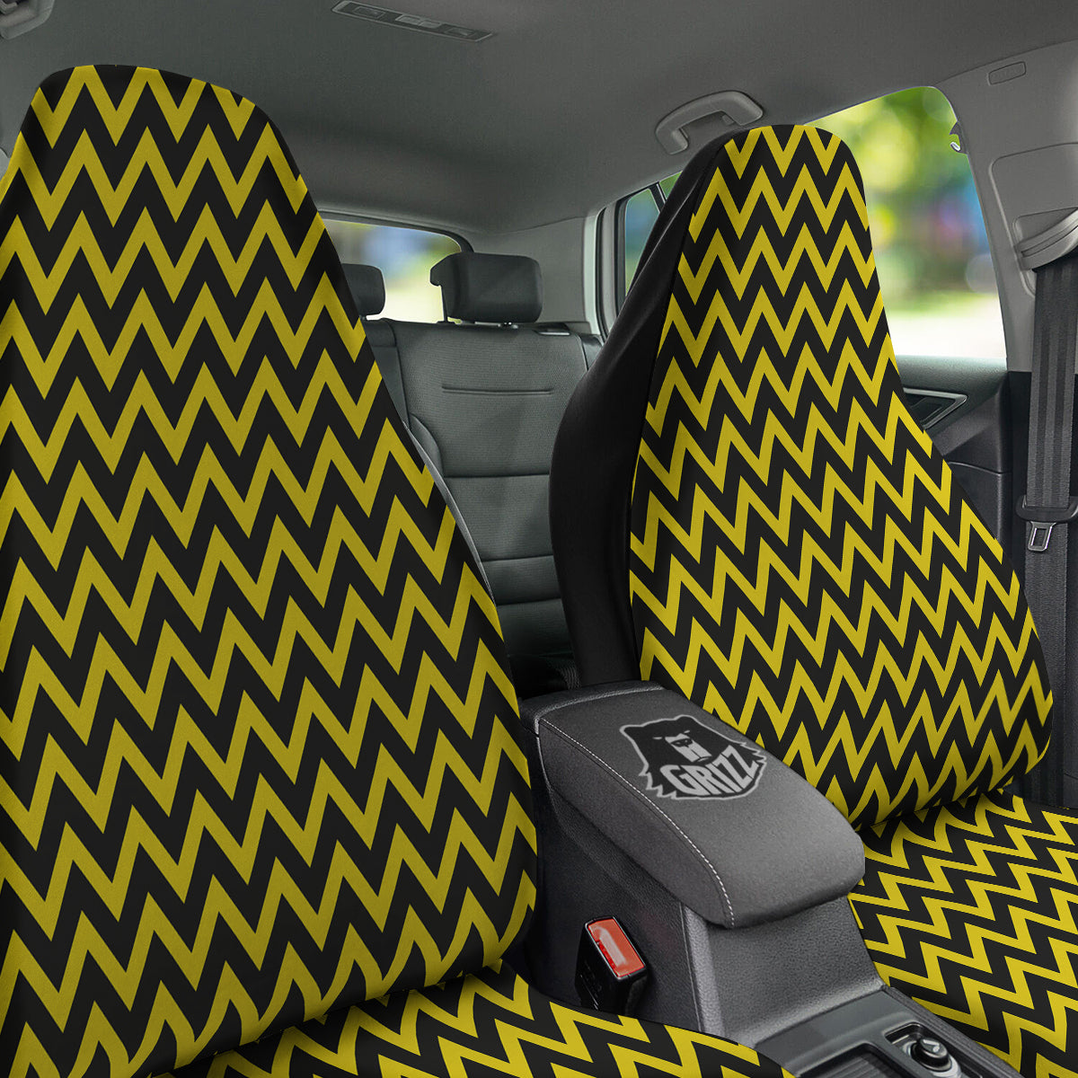 Zigzag Yellow And Black Print Pattern Car Seat Covers-grizzshop