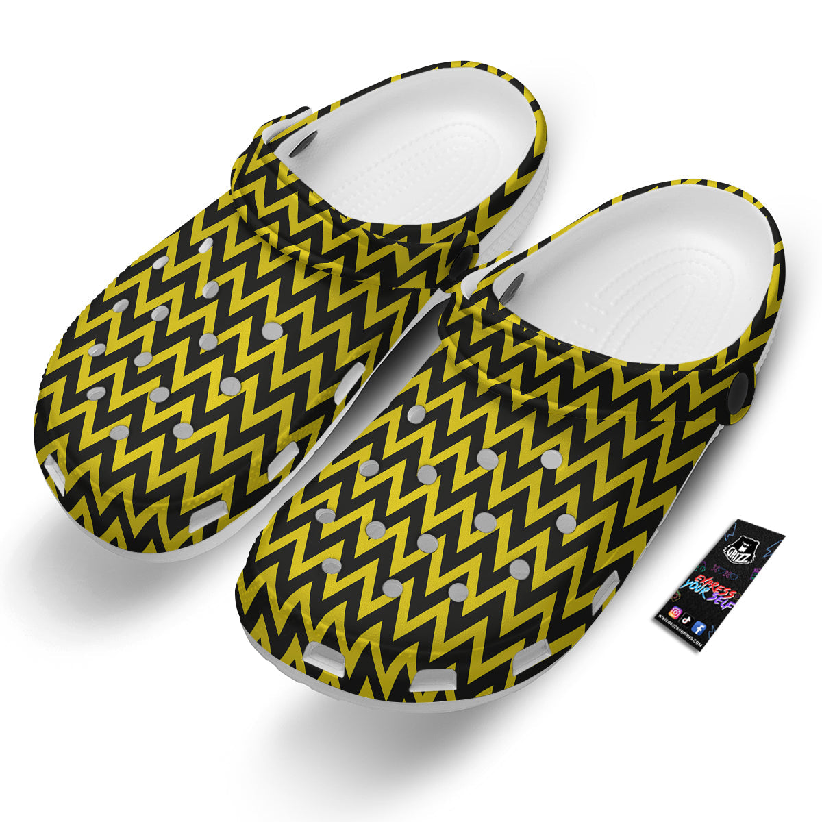 Zigzag Yellow And Black Print Pattern Clog-grizzshop